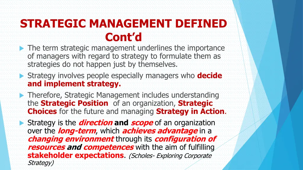 strategic management defined cont d the term