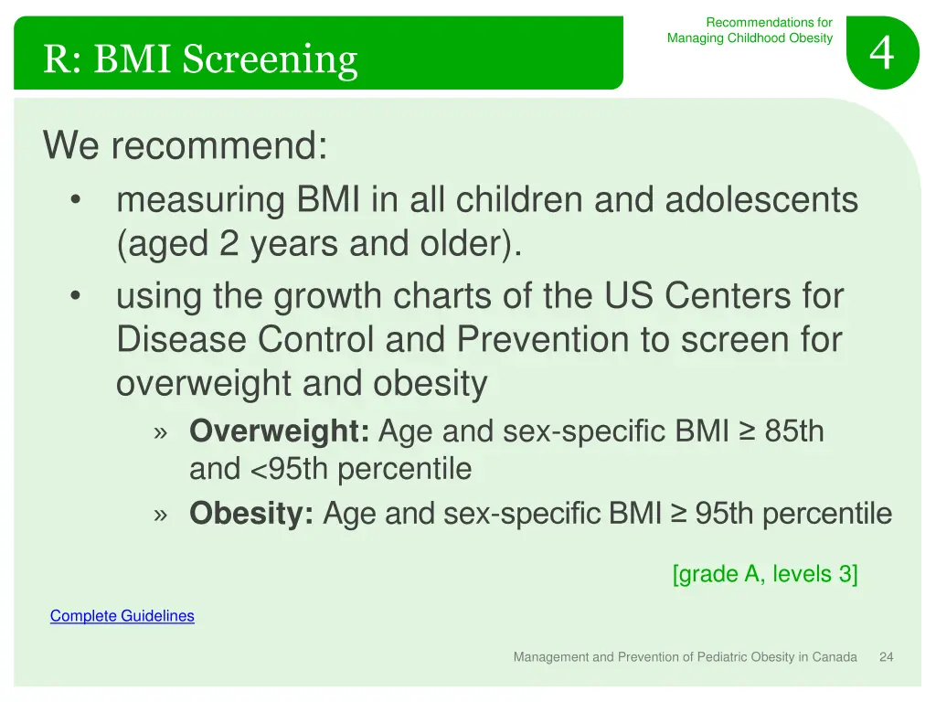 recommendations for managing childhood obesity 3