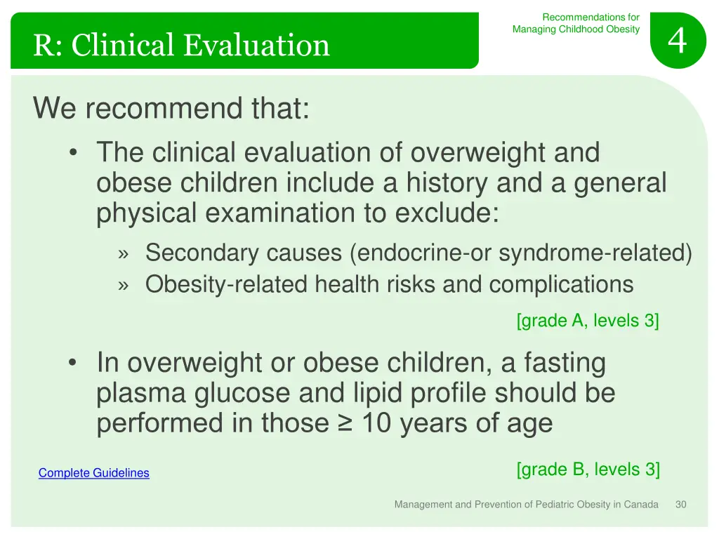 recommendations for managing childhood obesity 9