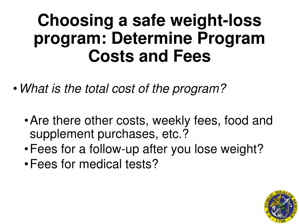 choosing a safe weight loss program determine