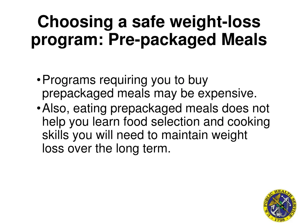 choosing a safe weight loss program pre packaged