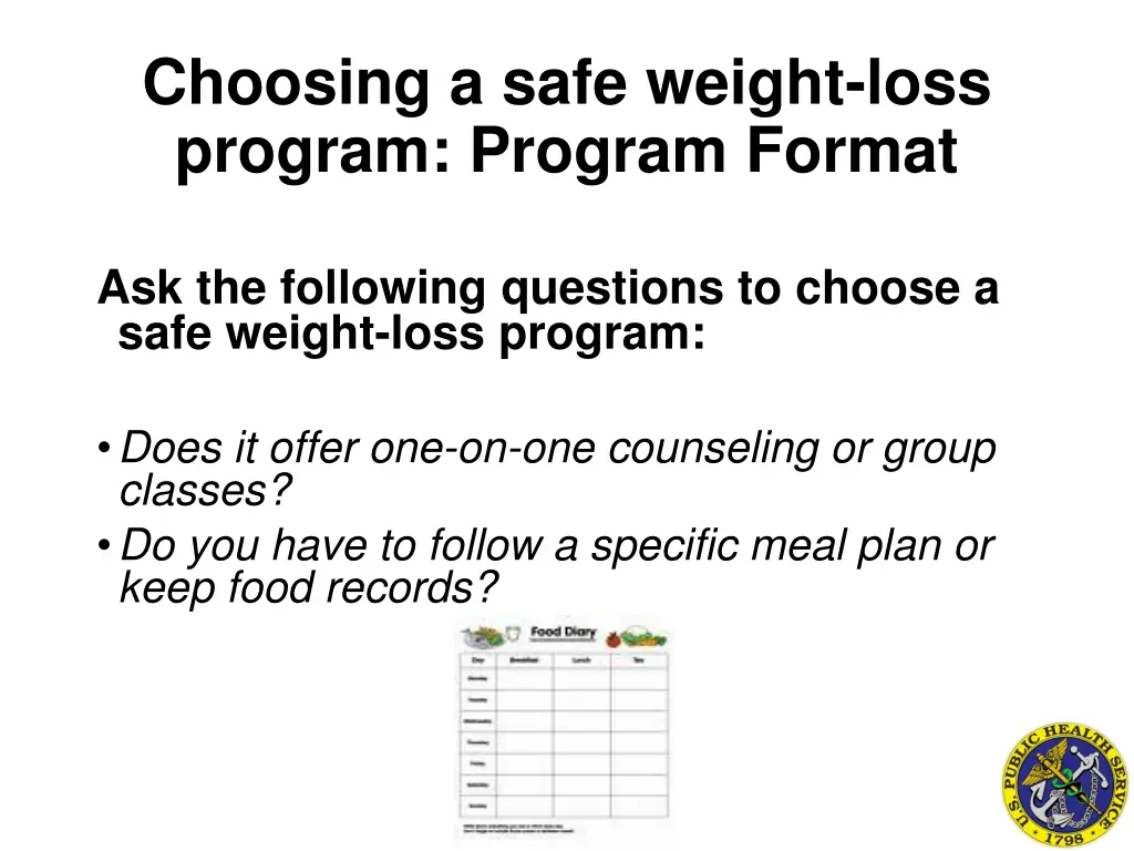 choosing a safe weight loss program program format