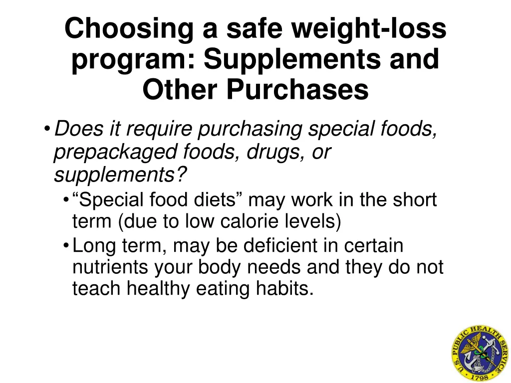 choosing a safe weight loss program supplements