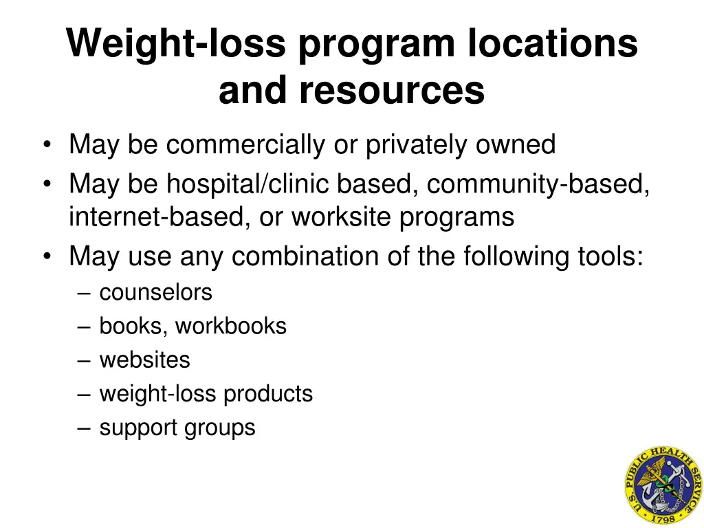 weight loss program locations and resources