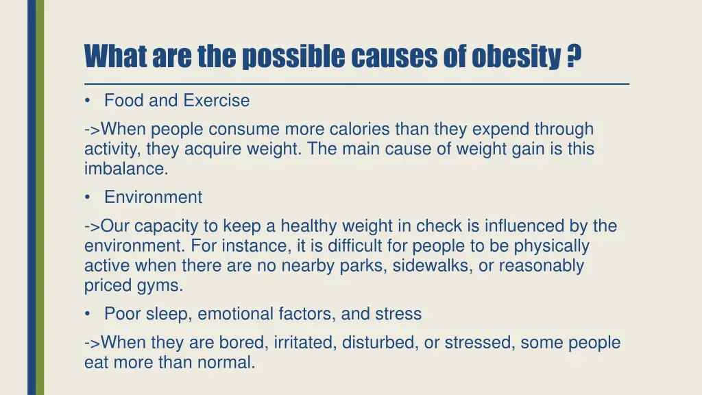 what are the possible causes of obesity