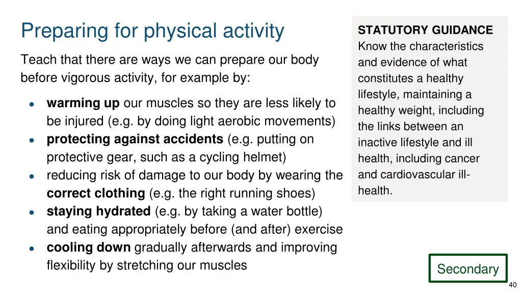 preparing for physical activity