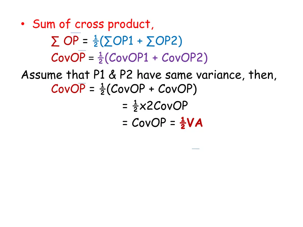 sum of cross product op op1 op2 covop covop1