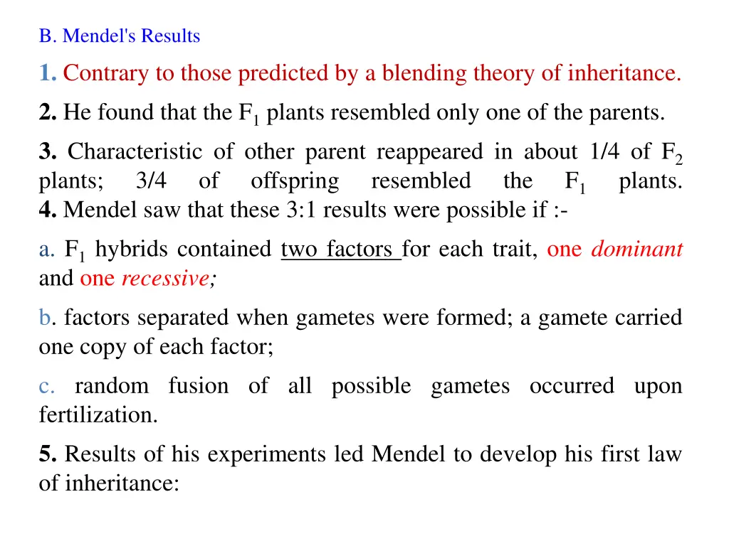 b mendel s results 1 contrary to those predicted