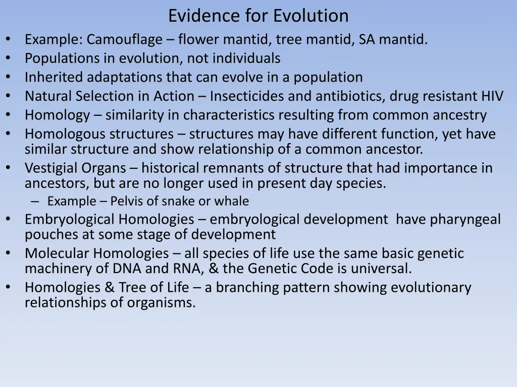 evidence for evolution