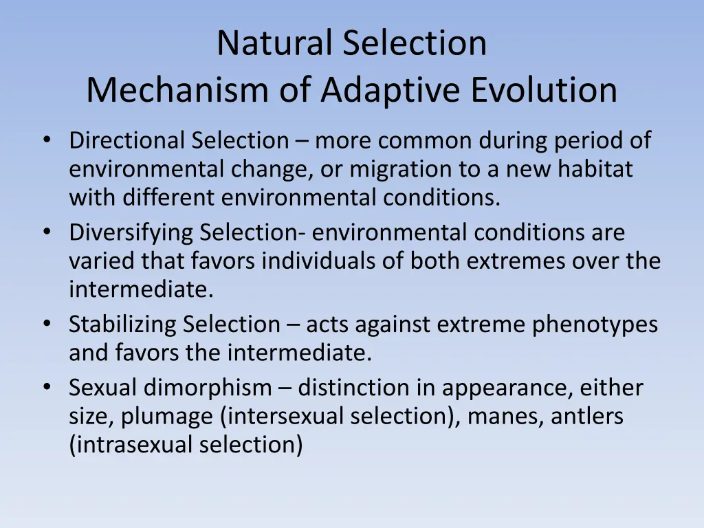 natural selection mechanism of adaptive evolution