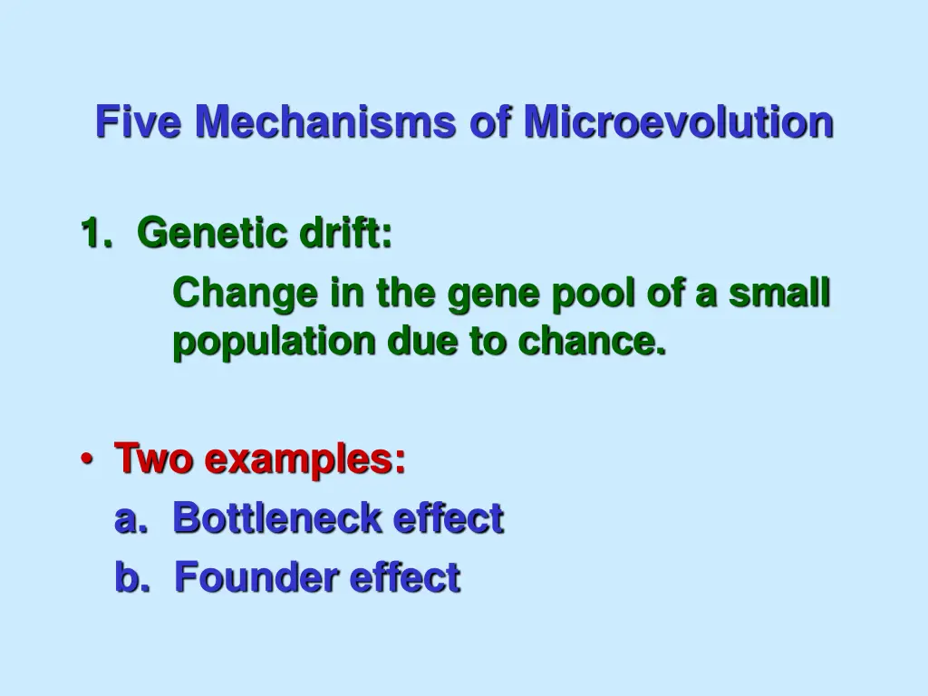 five mechanisms of microevolution