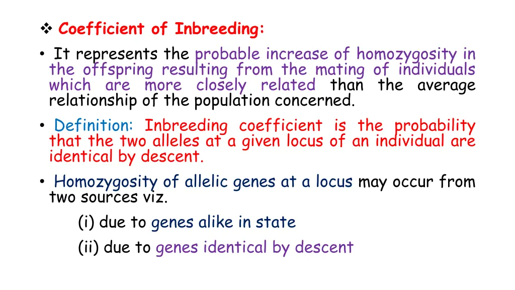 coefficient of inbreeding it represents