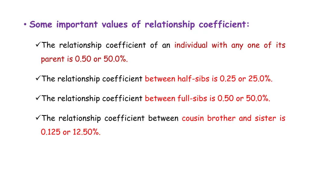 some important values of relationship coefficient