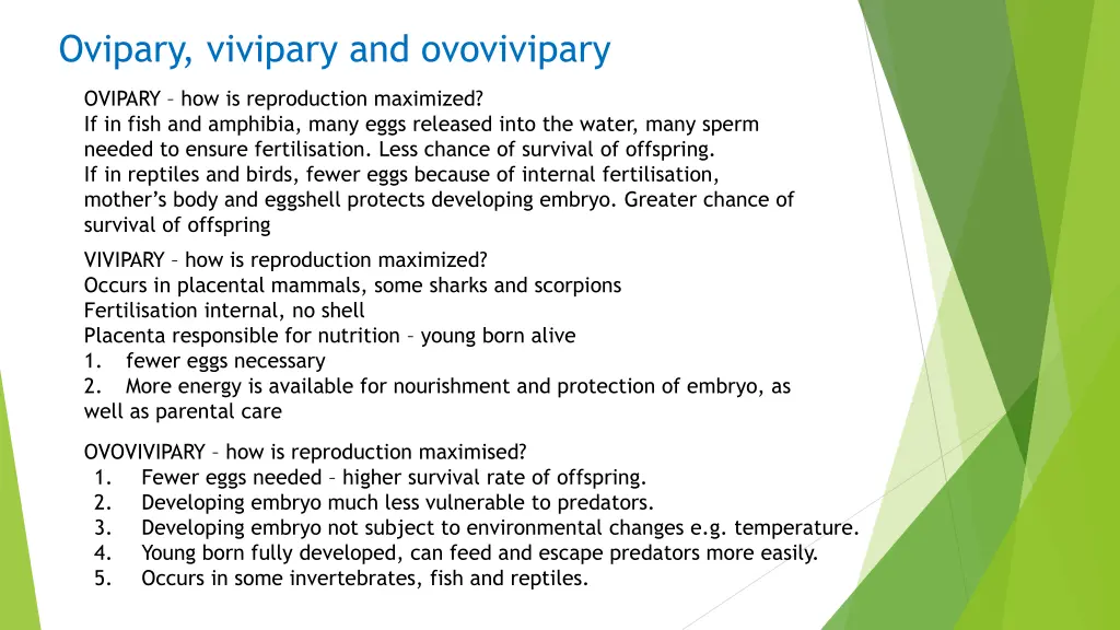 ovipary vivipary and ovovivipary