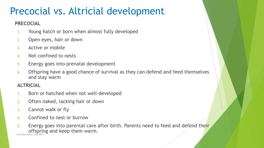 precocial vs altricial development