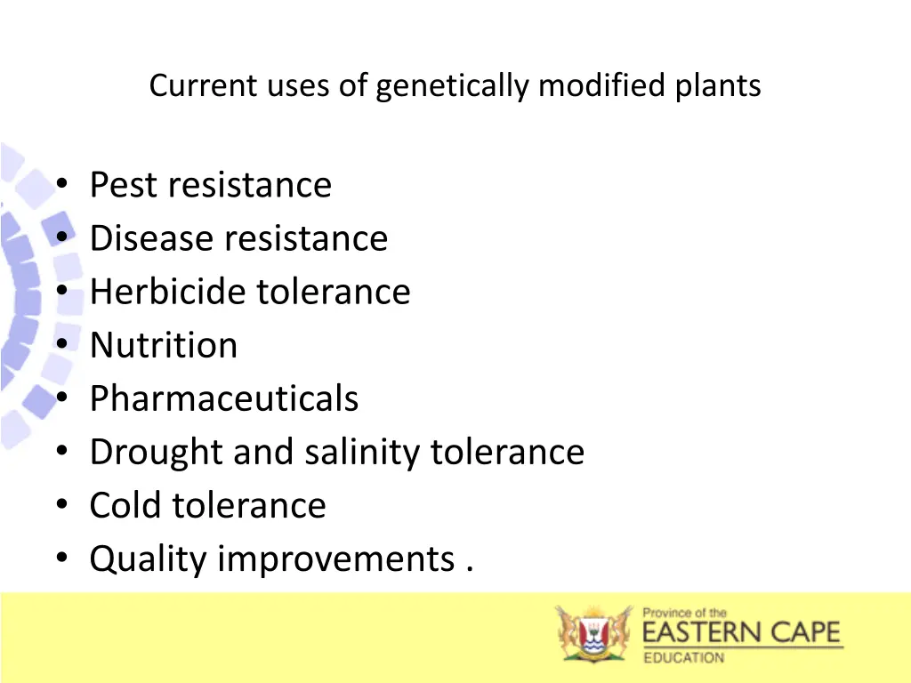 current uses of genetically modified plants