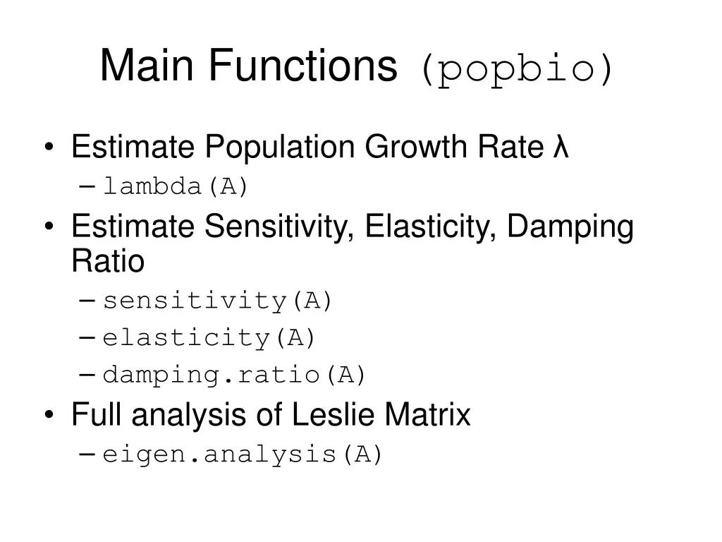 main functions popbio