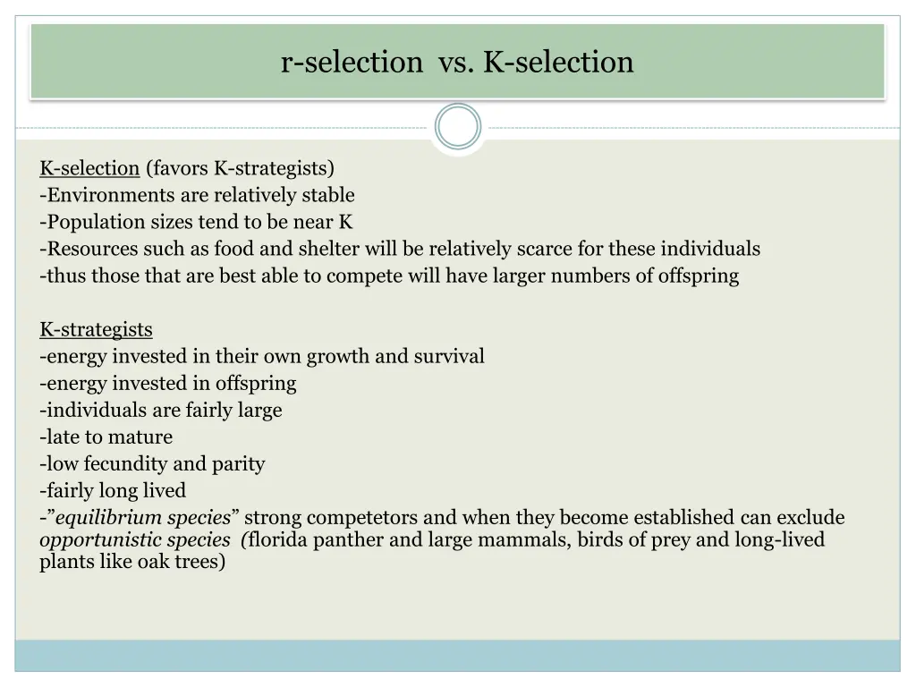 r selection vs k selection