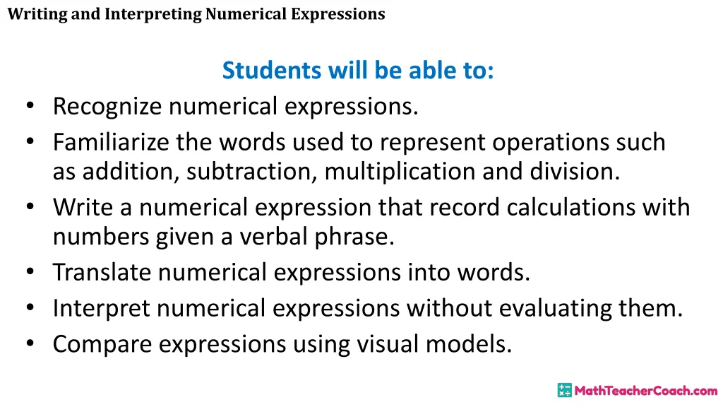 writing and interpreting numerical expressions 1