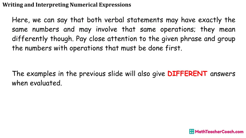 writing and interpreting numerical expressions 15