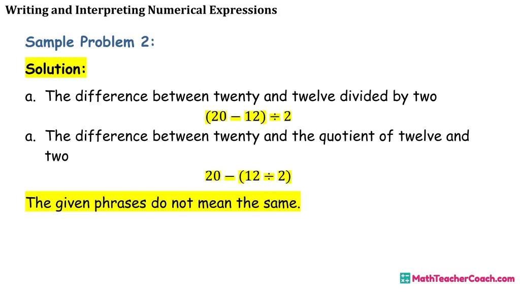 writing and interpreting numerical expressions 17