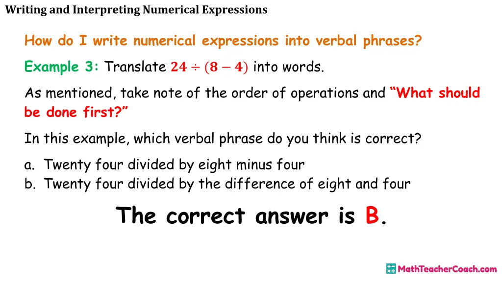 writing and interpreting numerical expressions 19