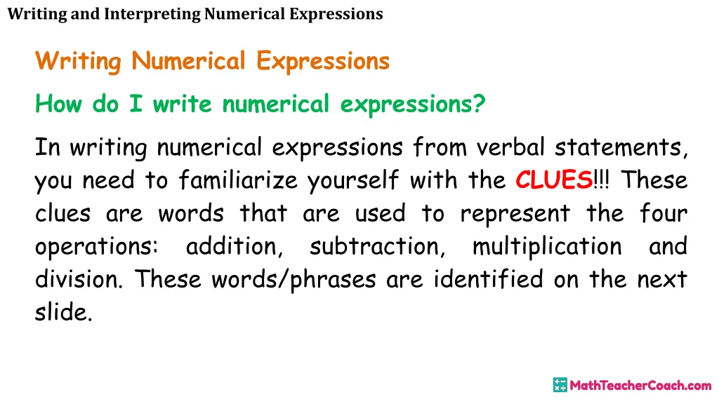 writing and interpreting numerical expressions 6