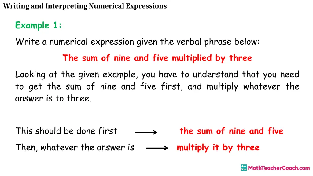 writing and interpreting numerical expressions 8