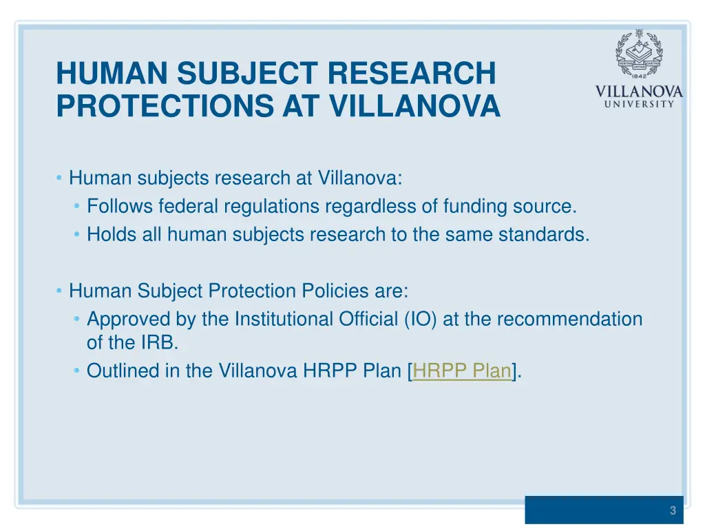 human subject research protections at villanova