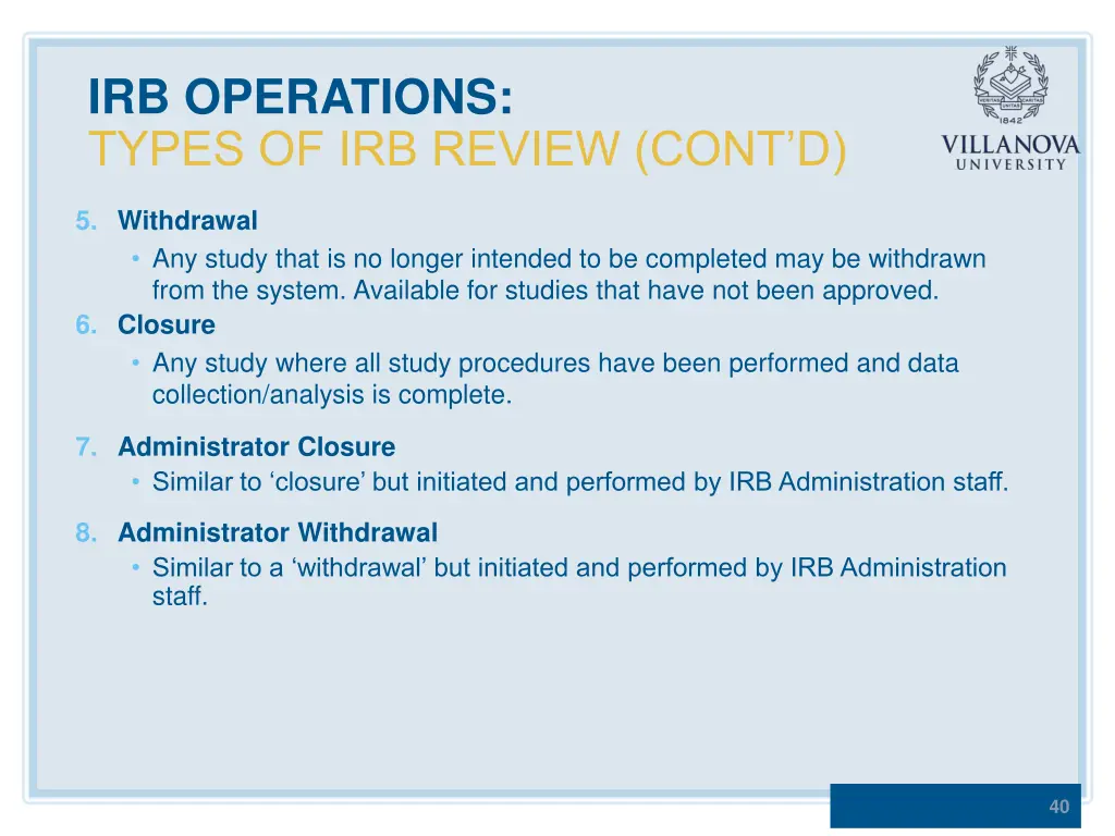 irb operations types of irb review cont d