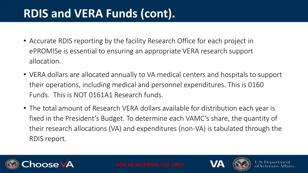 rdis and vera funds cont