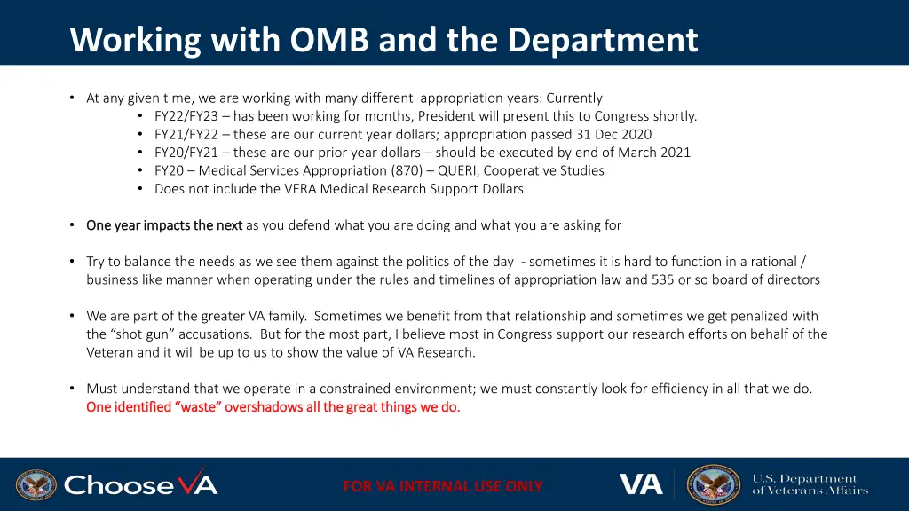 working with omb and the department