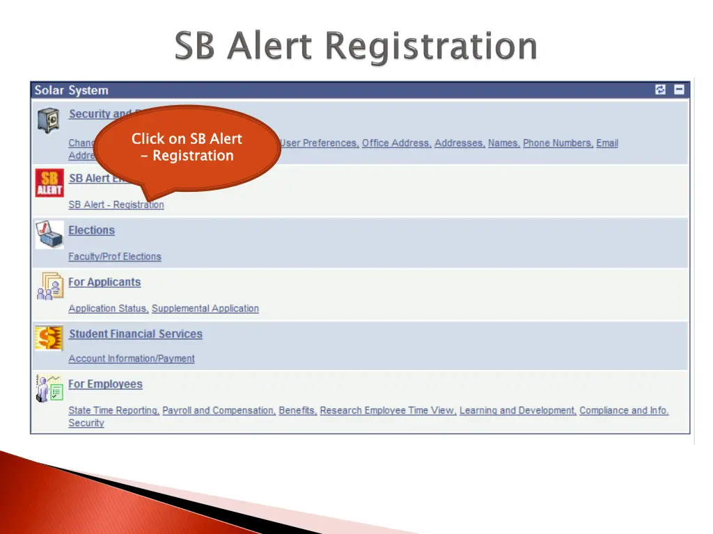 click on sb alert registration