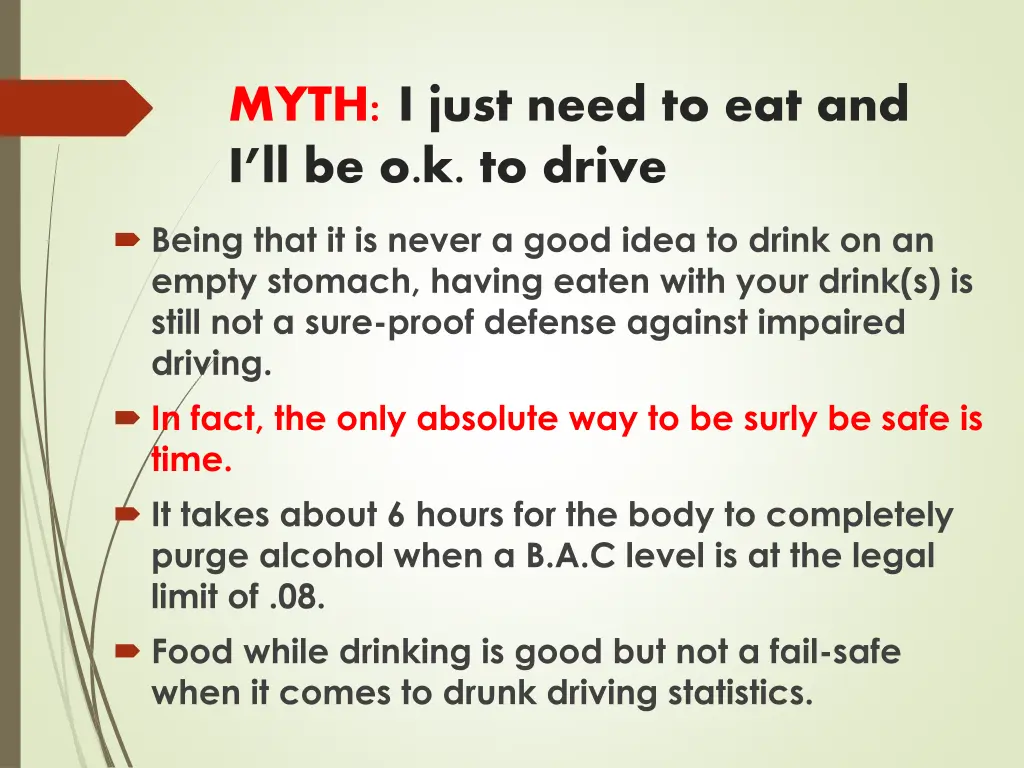 myth i just need to eat and i ll be o k to drive