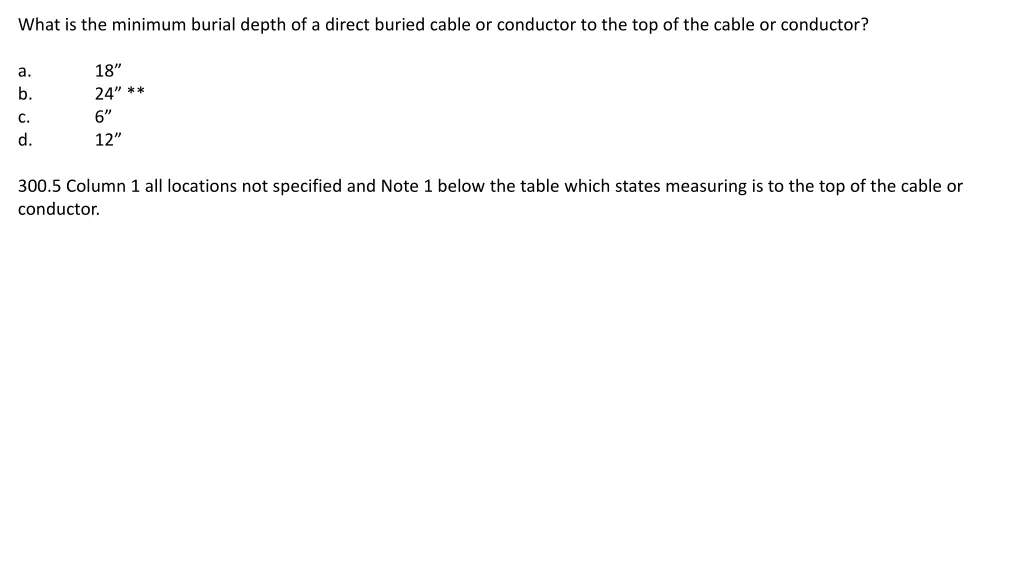 what is the minimum burial depth of a direct 1