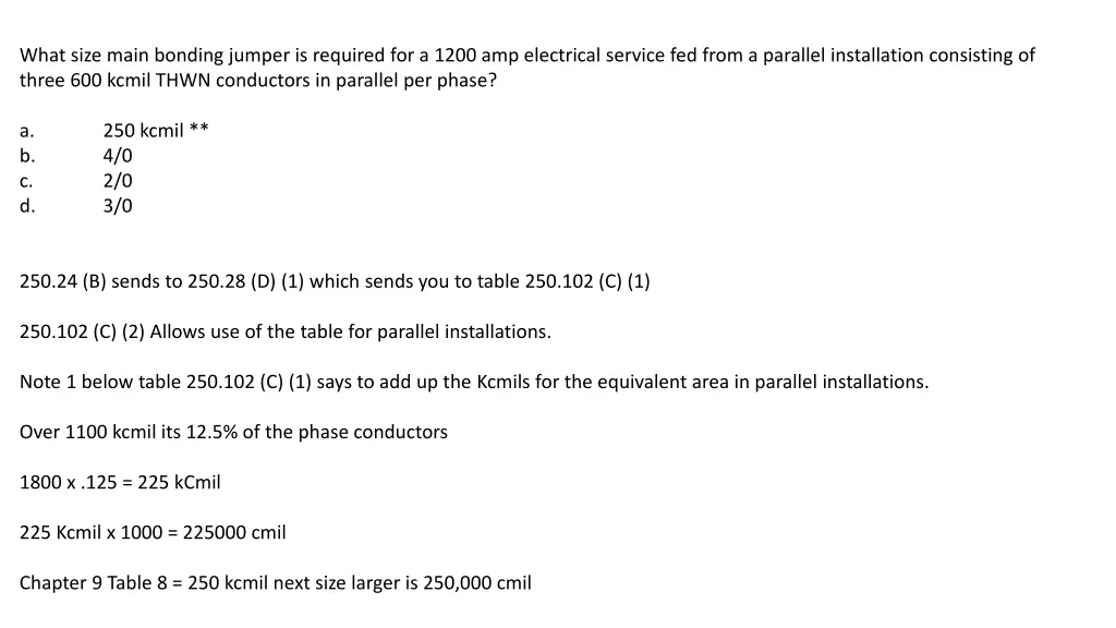 what size main bonding jumper is required 1