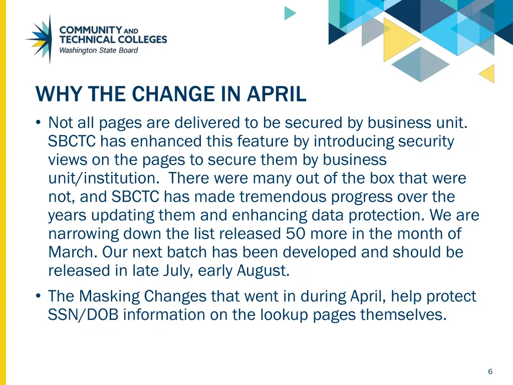 why the change in april not all pages