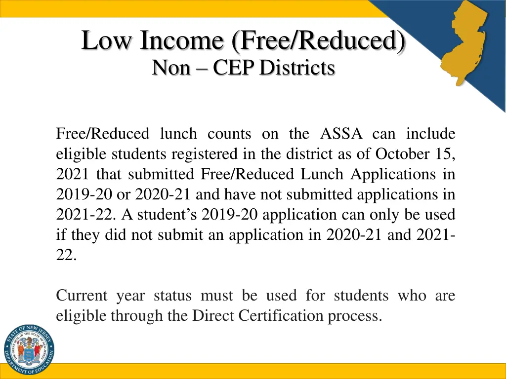 low income free reduced non cep districts