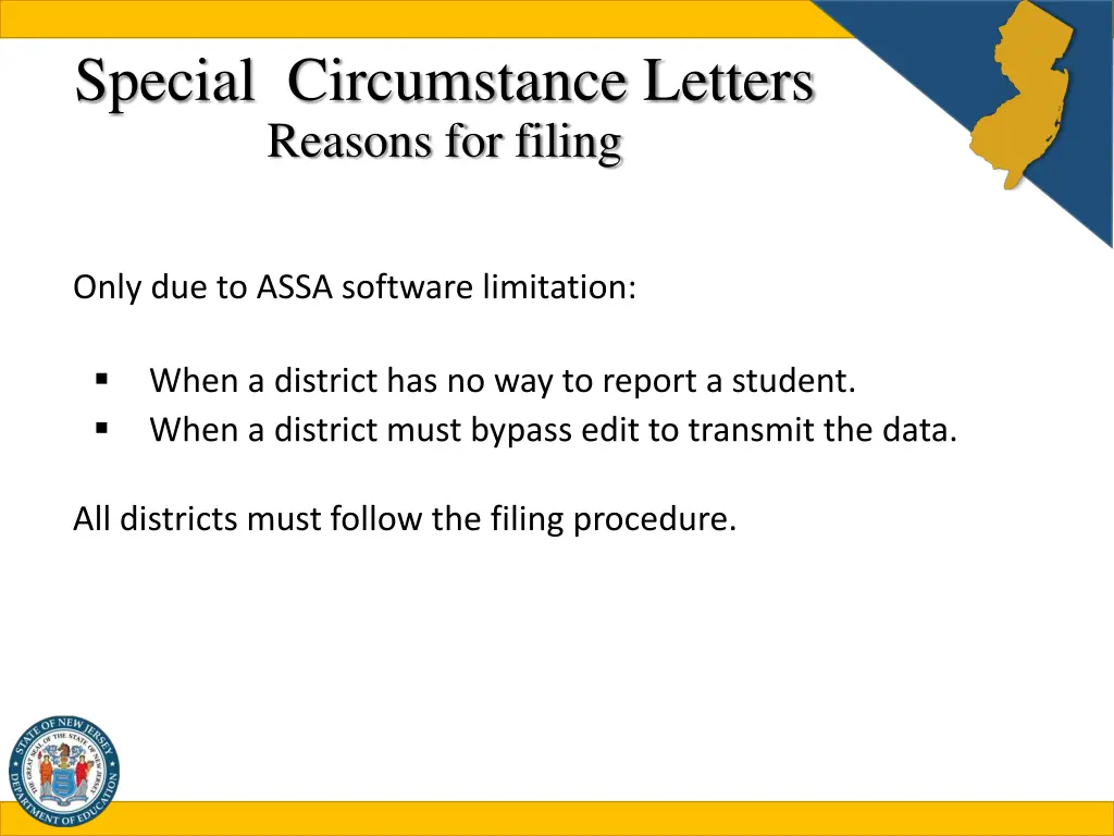 special circumstance letters reasons for filing