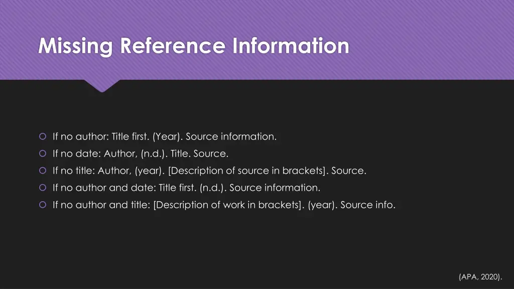 missing reference information