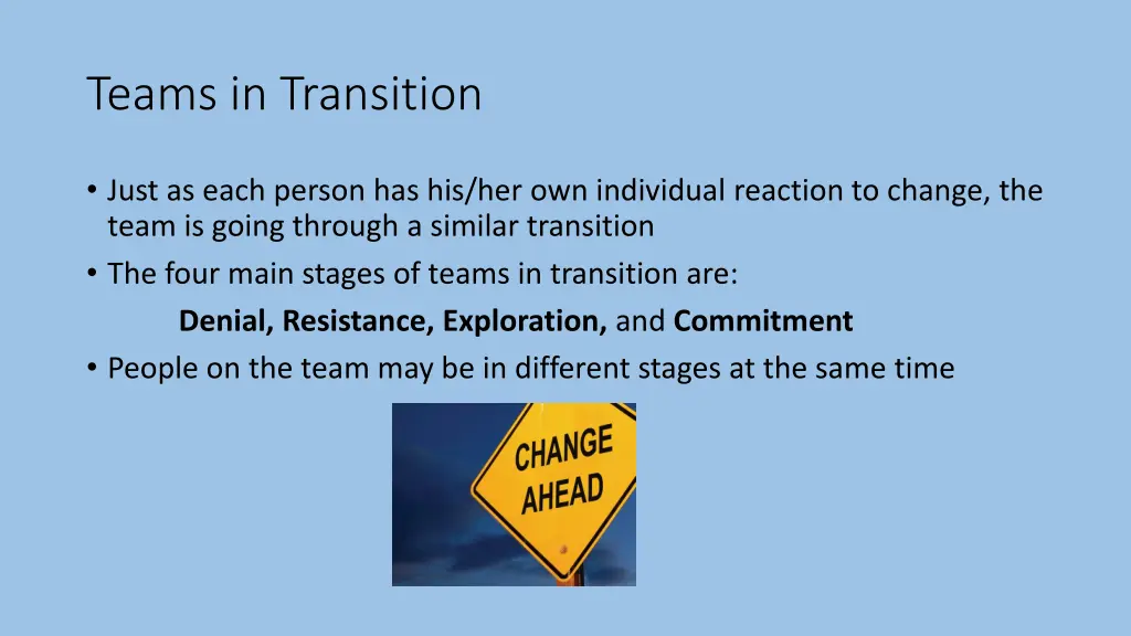 teams in transition