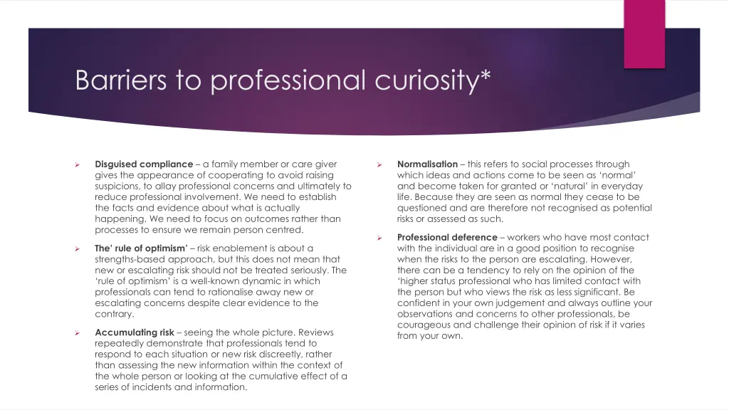 barriers to professional curiosity