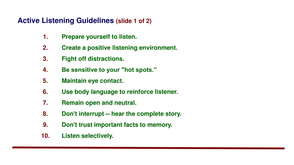 active listening guidelines slide 1 of 2