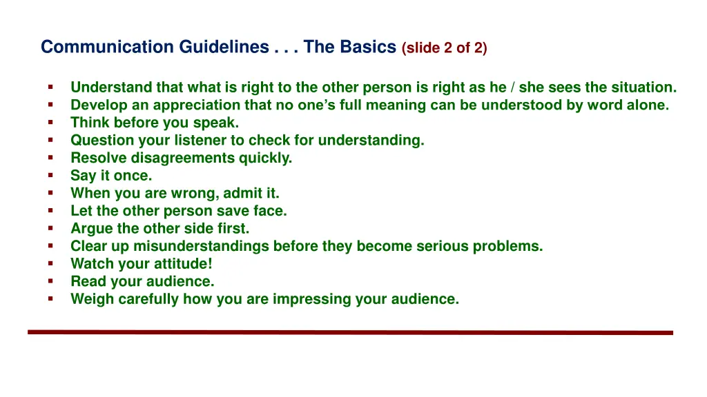 communication guidelines the basics slide 2 of 2