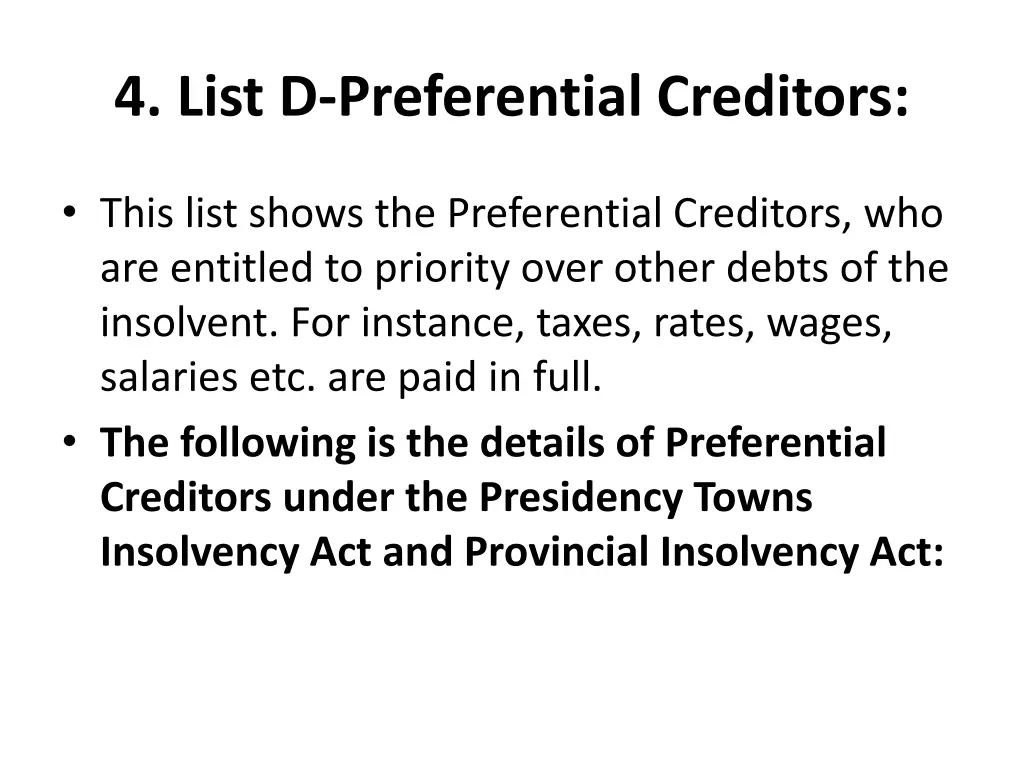 4 list d preferential creditors