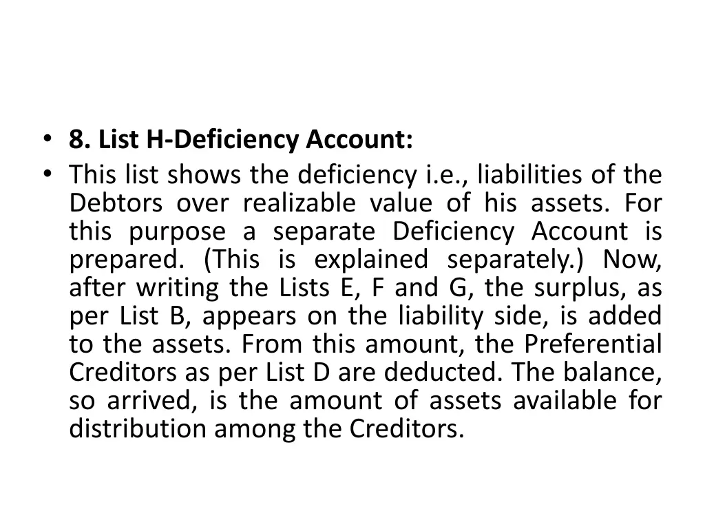 8 list h deficiency account this list shows