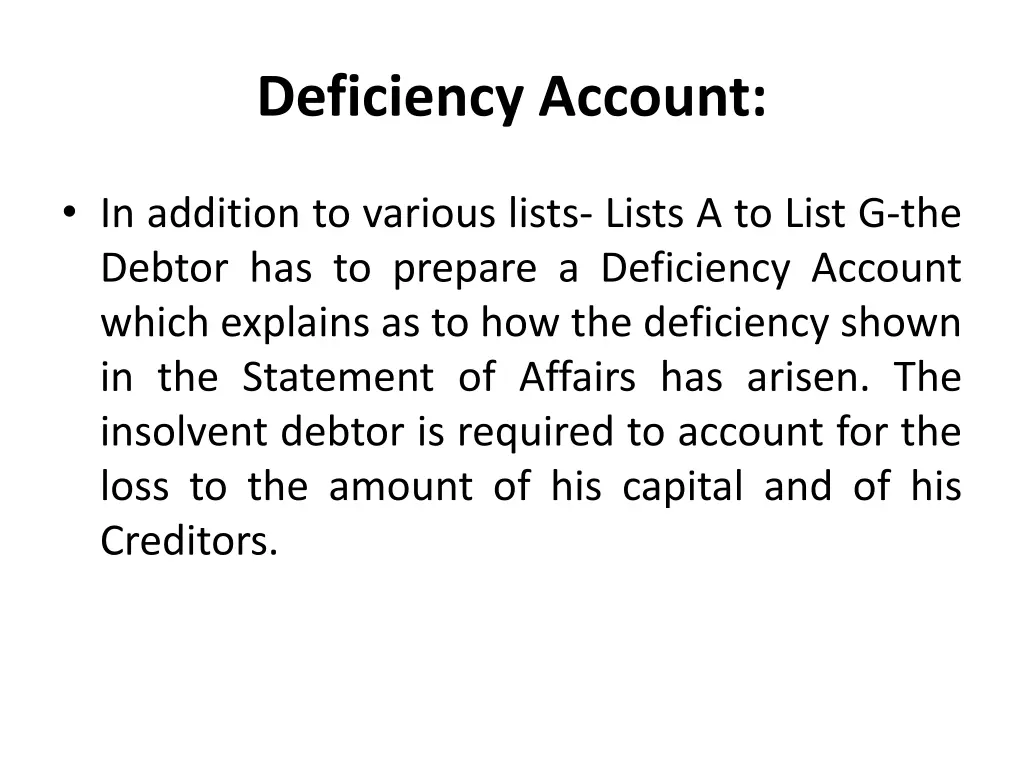 deficiency account