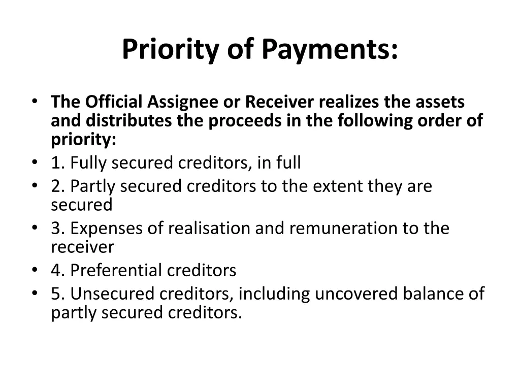 priority of payments