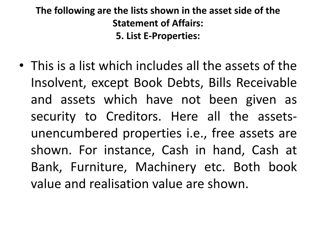 the following are the lists shown in the asset