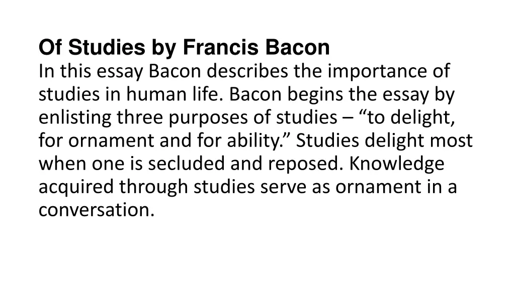 of studies by francis bacon in this essay bacon